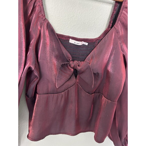 Francesca's Womens Shirt Large Satin Tie Front Blouse Whimsical Milkmaid - Picture 3 of 12